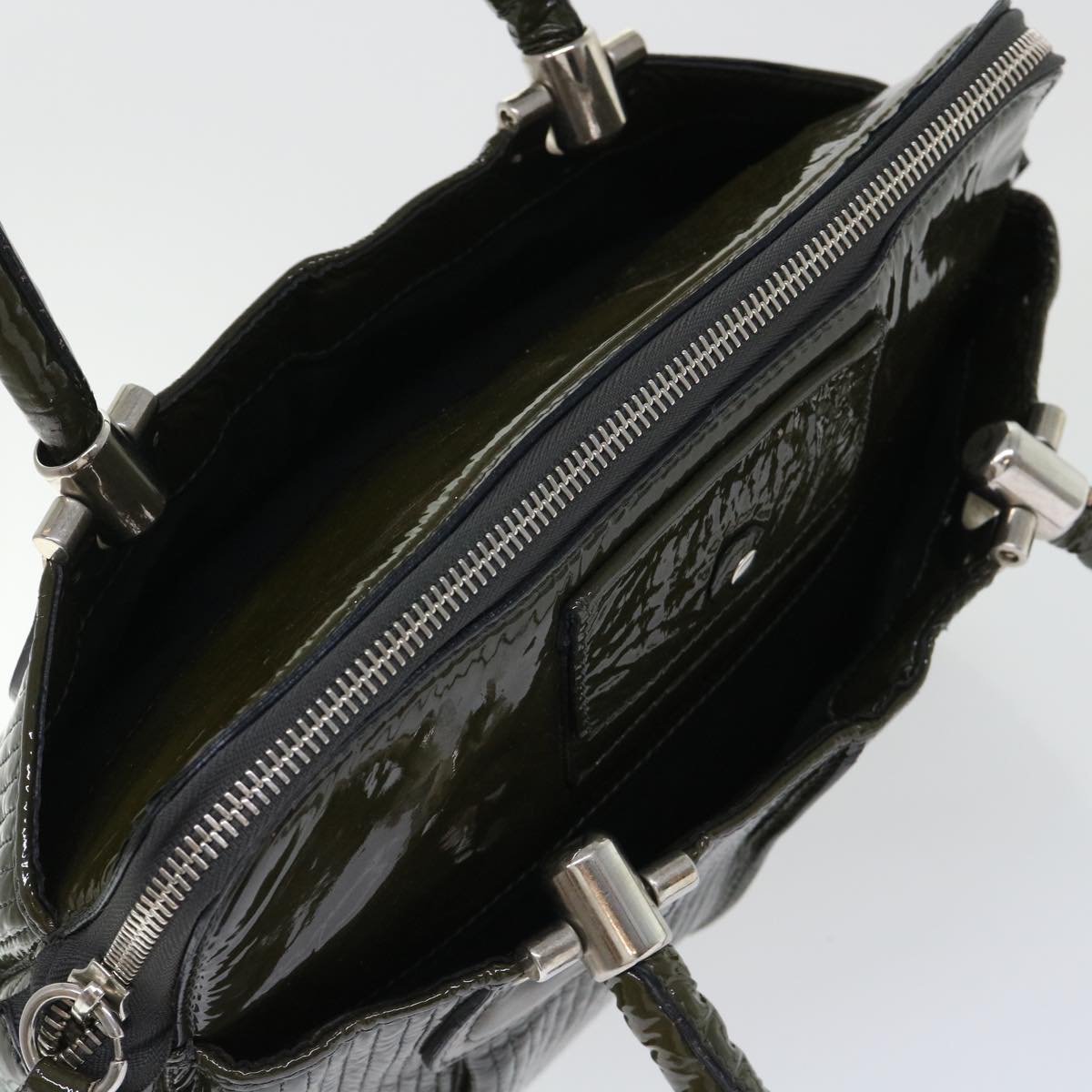 Chloe Eloise Hand Bag Patent leather Khaki Auth bs7343