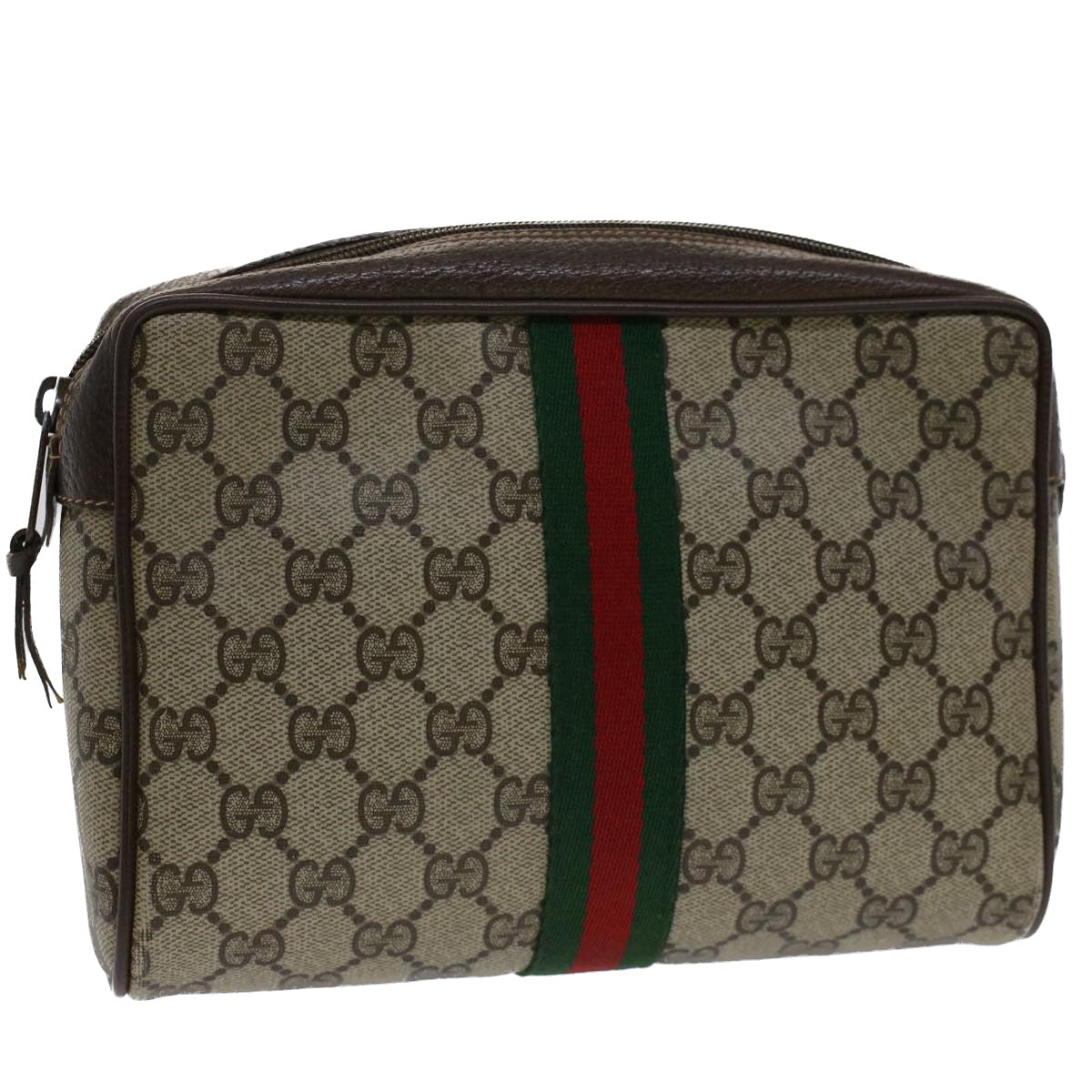 GUCCI GG Canvas Web Sherry Line Clutch Bag Beige Red 156.01.012 Auth bs7348