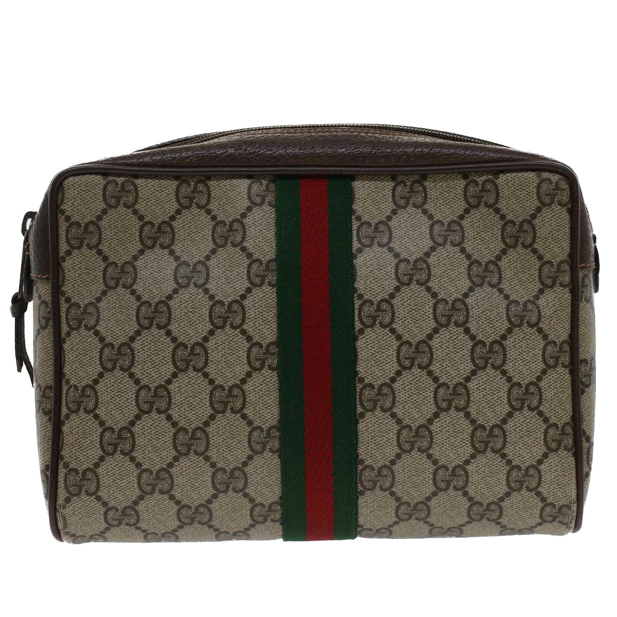 GUCCI GG Canvas Web Sherry Line Clutch Bag Beige Red 156.01.012 Auth bs7348