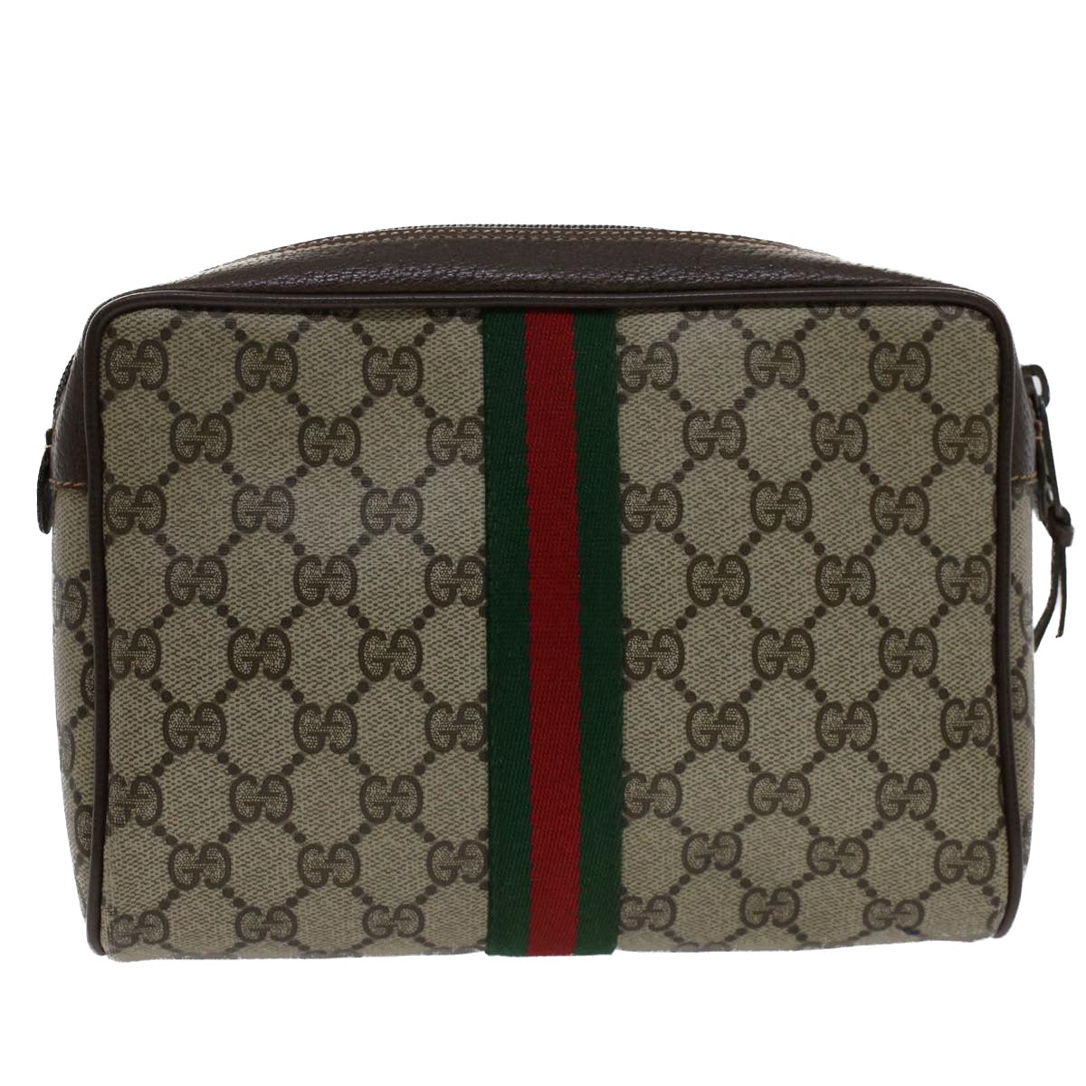 GUCCI GG Canvas Web Sherry Line Clutch Bag Beige Red 156.01.012 Auth bs7348 - 0