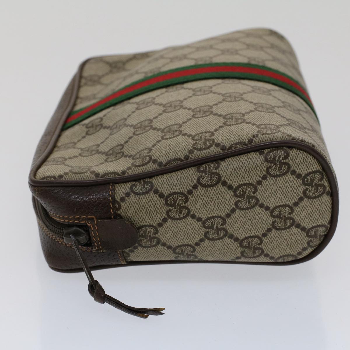 GUCCI GG Canvas Web Sherry Line Clutch Bag Beige Red 156.01.012 Auth bs7348