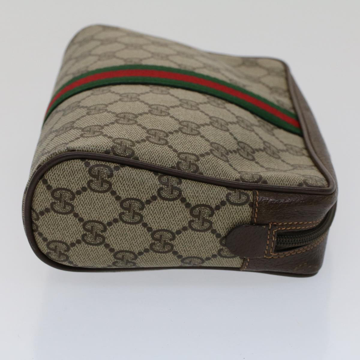 GUCCI GG Canvas Web Sherry Line Clutch Bag Beige Red 156.01.012 Auth bs7348