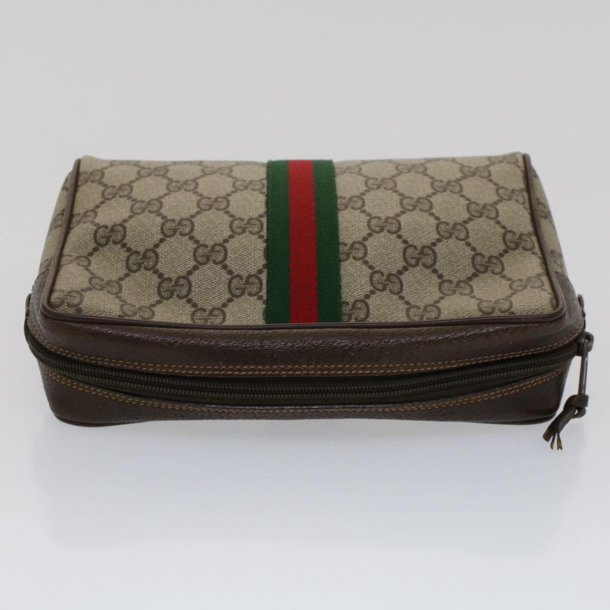 GUCCI GG Canvas Web Sherry Line Clutch Bag Beige Red 156.01.012 Auth bs7348