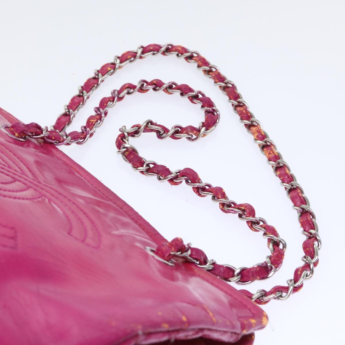 CHANEL Chain Shoulder Bag Patent leather Pink CC Auth bs7359