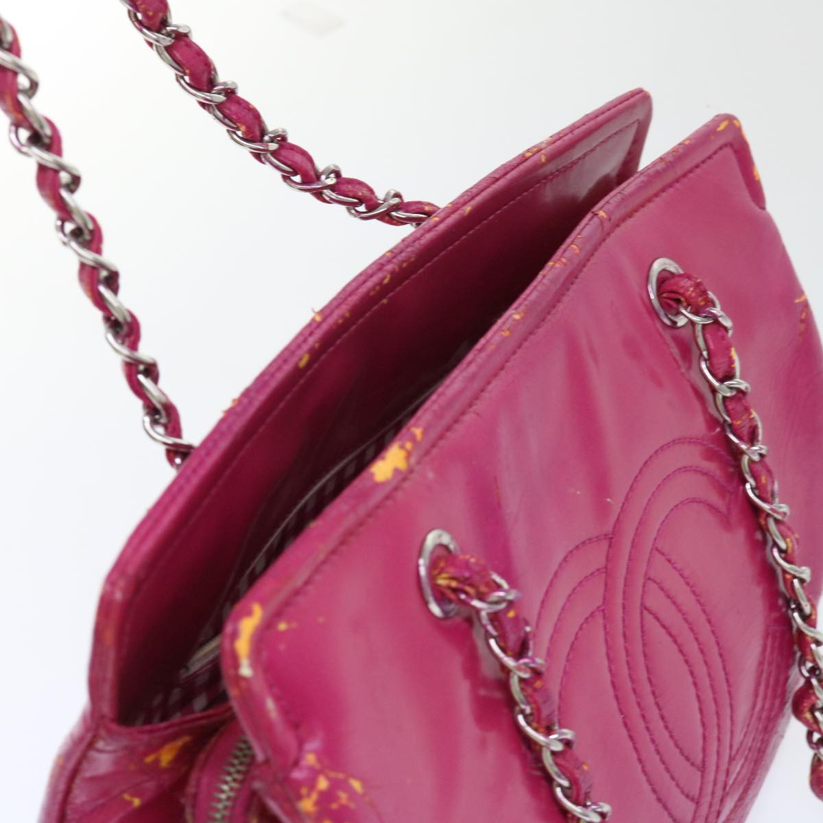 CHANEL Chain Shoulder Bag Patent leather Pink CC Auth bs7359