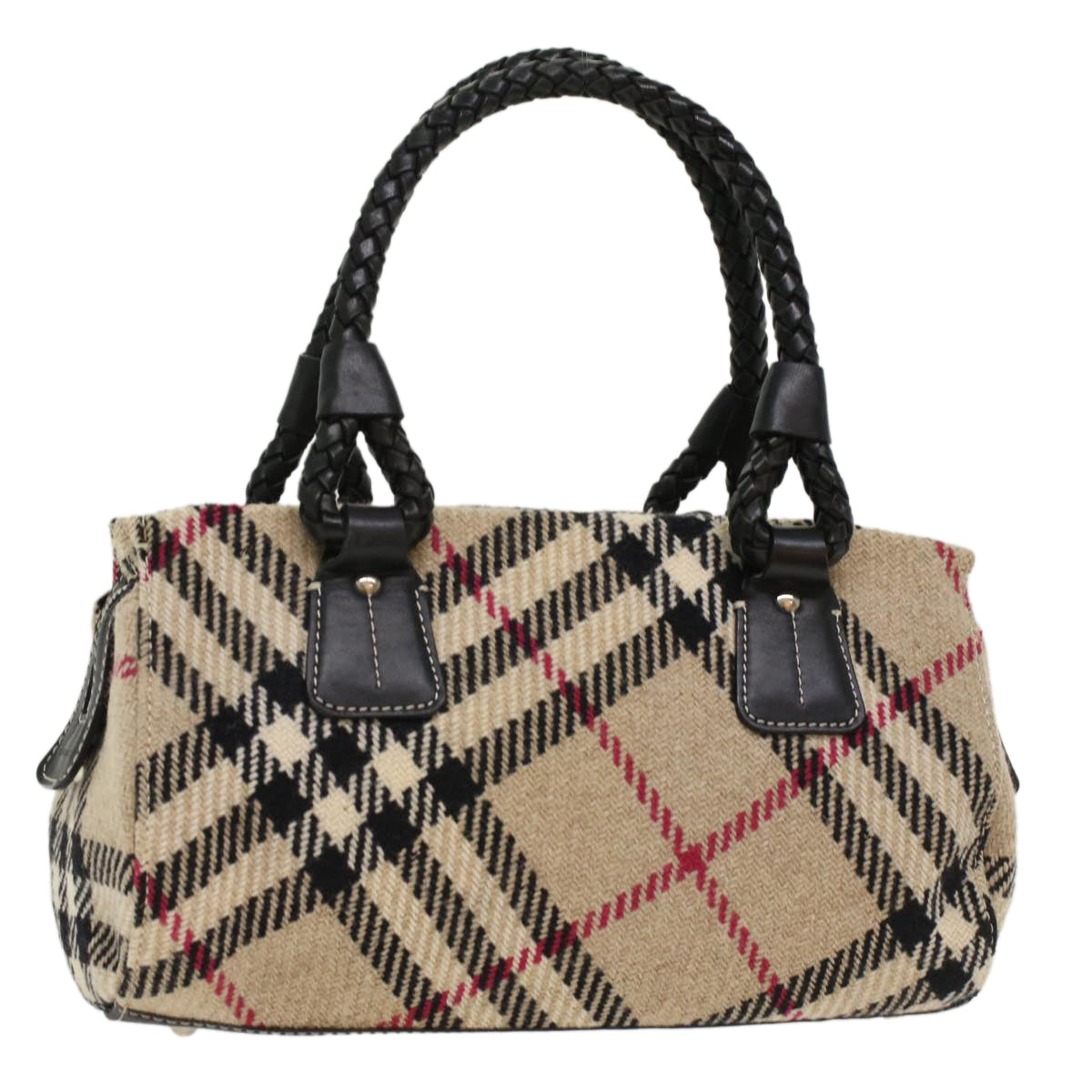 BURBERRY Nova Check Hand Bag Wool Leather Beige Auth bs7371