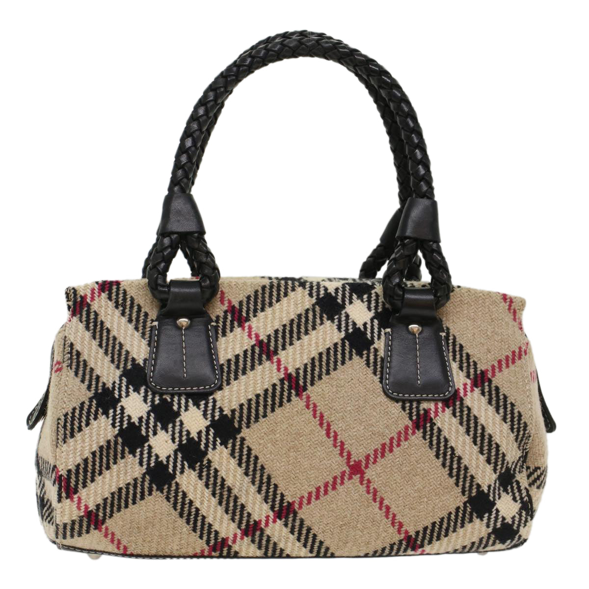 BURBERRY Nova Check Hand Bag Wool Leather Beige Auth bs7371