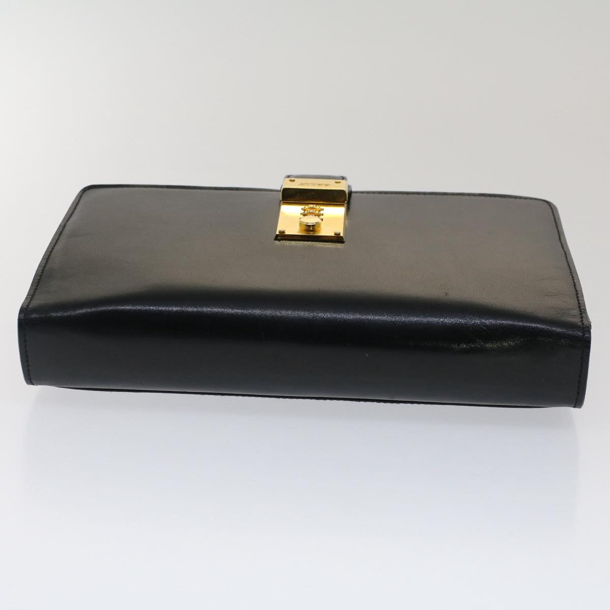 BALLY Clutch Bag Leather Black Auth bs7387