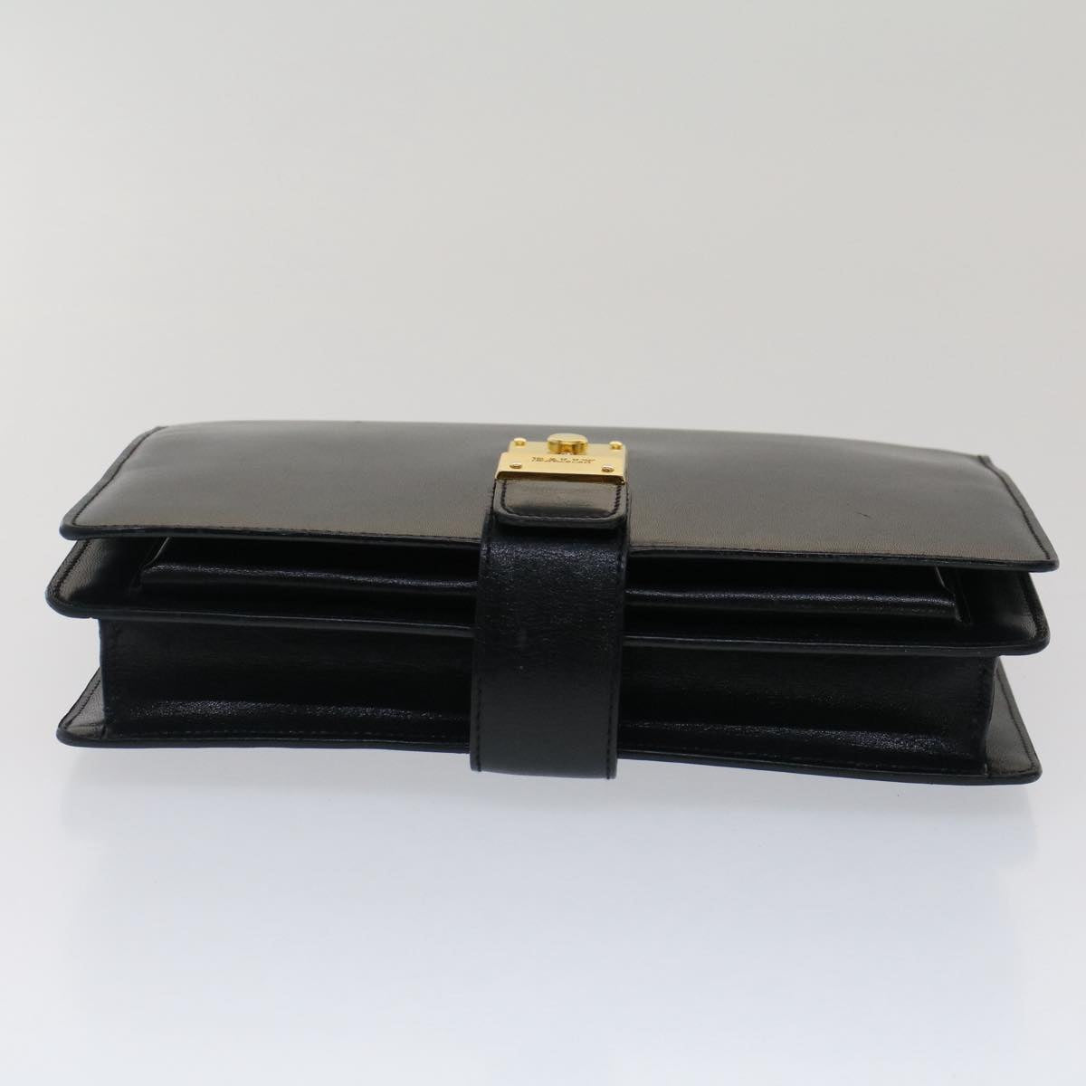 BALLY Clutch Bag Leather Black Auth bs7387