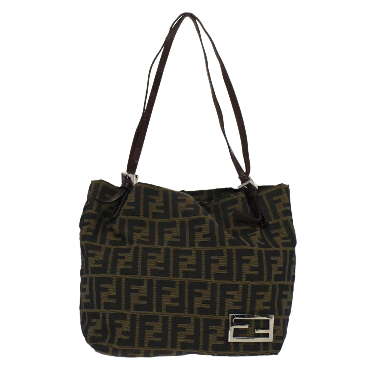 FENDI Zucca Canvas Shoulder Bag Black Brown Auth bs7393