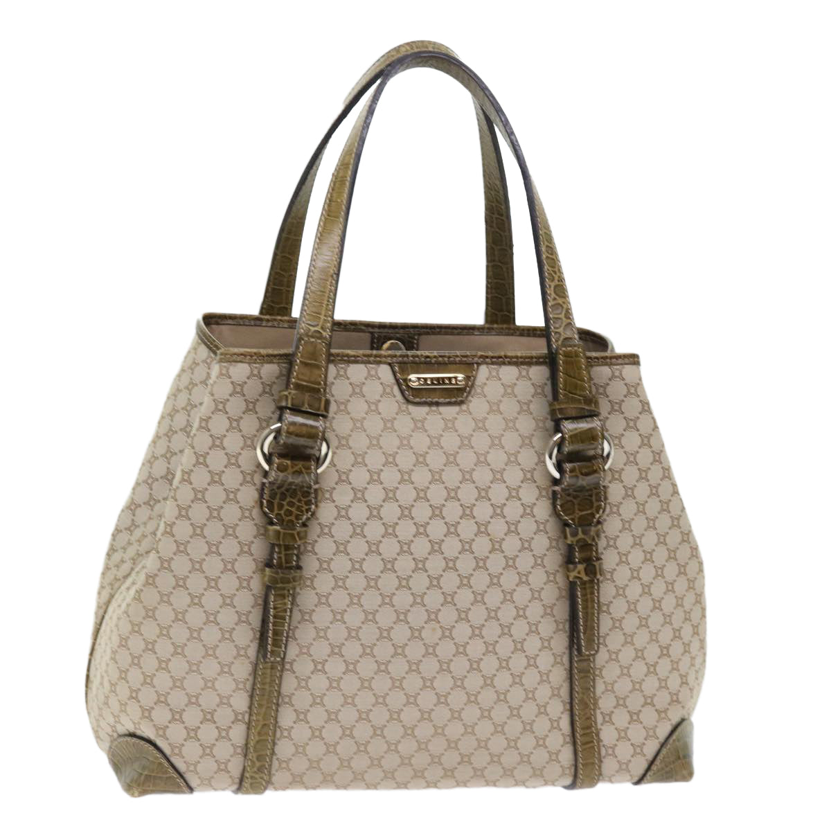 CELINE Macadam Canvas Shoulder Bag Beige Auth bs7394