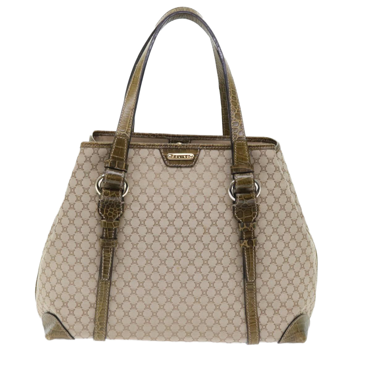 CELINE Macadam Canvas Shoulder Bag Beige Auth bs7394