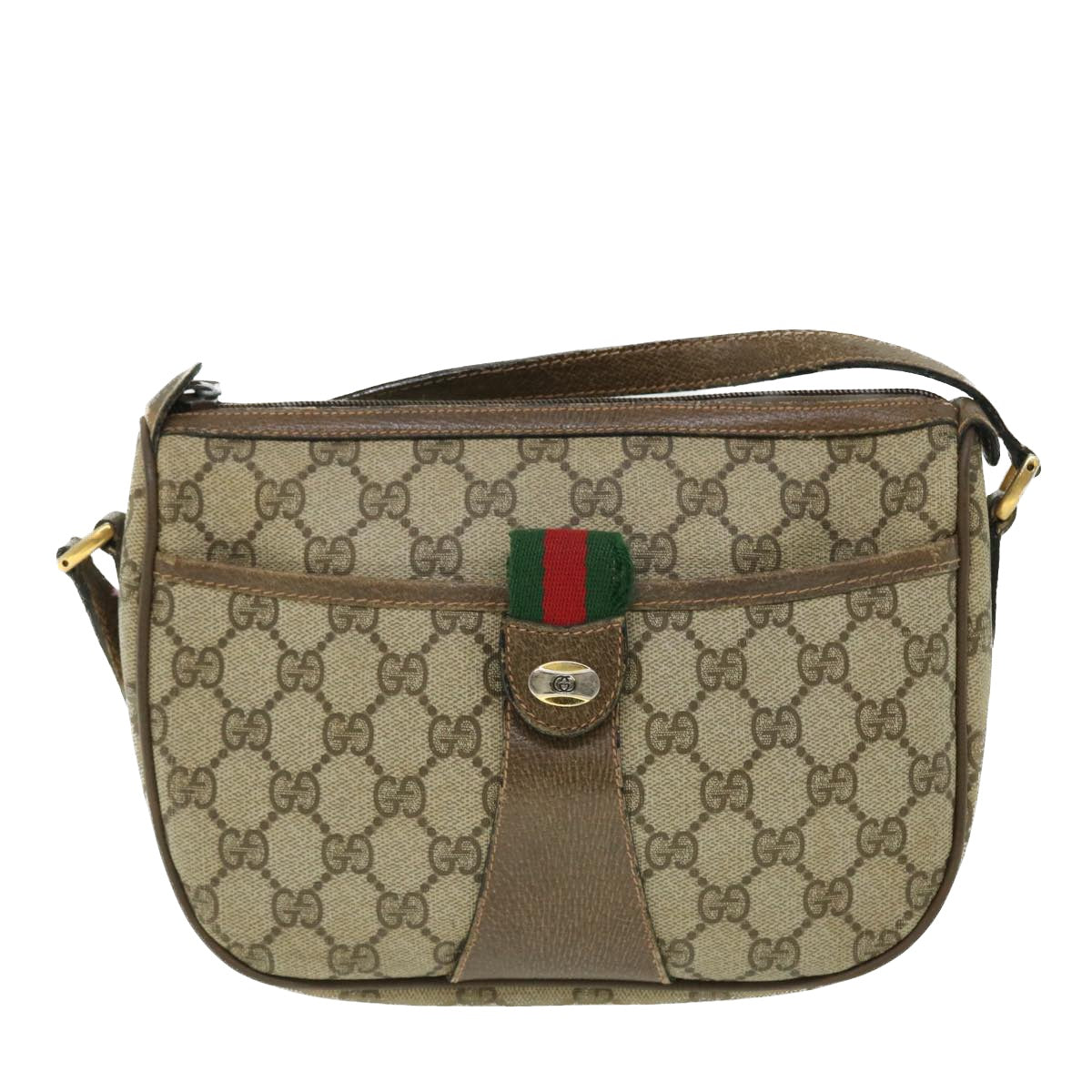 GUCCI GG Canvas Web Sherry Line Shoulder Bag Beige Red 89.02.032 Auth bs7395