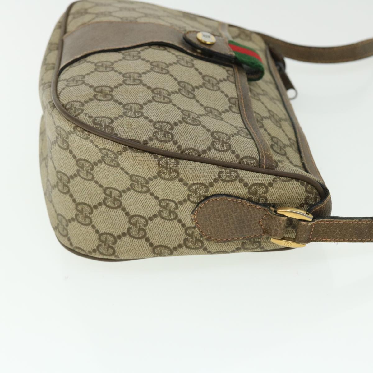 GUCCI GG Canvas Web Sherry Line Shoulder Bag Beige Red 89.02.032 Auth bs7395