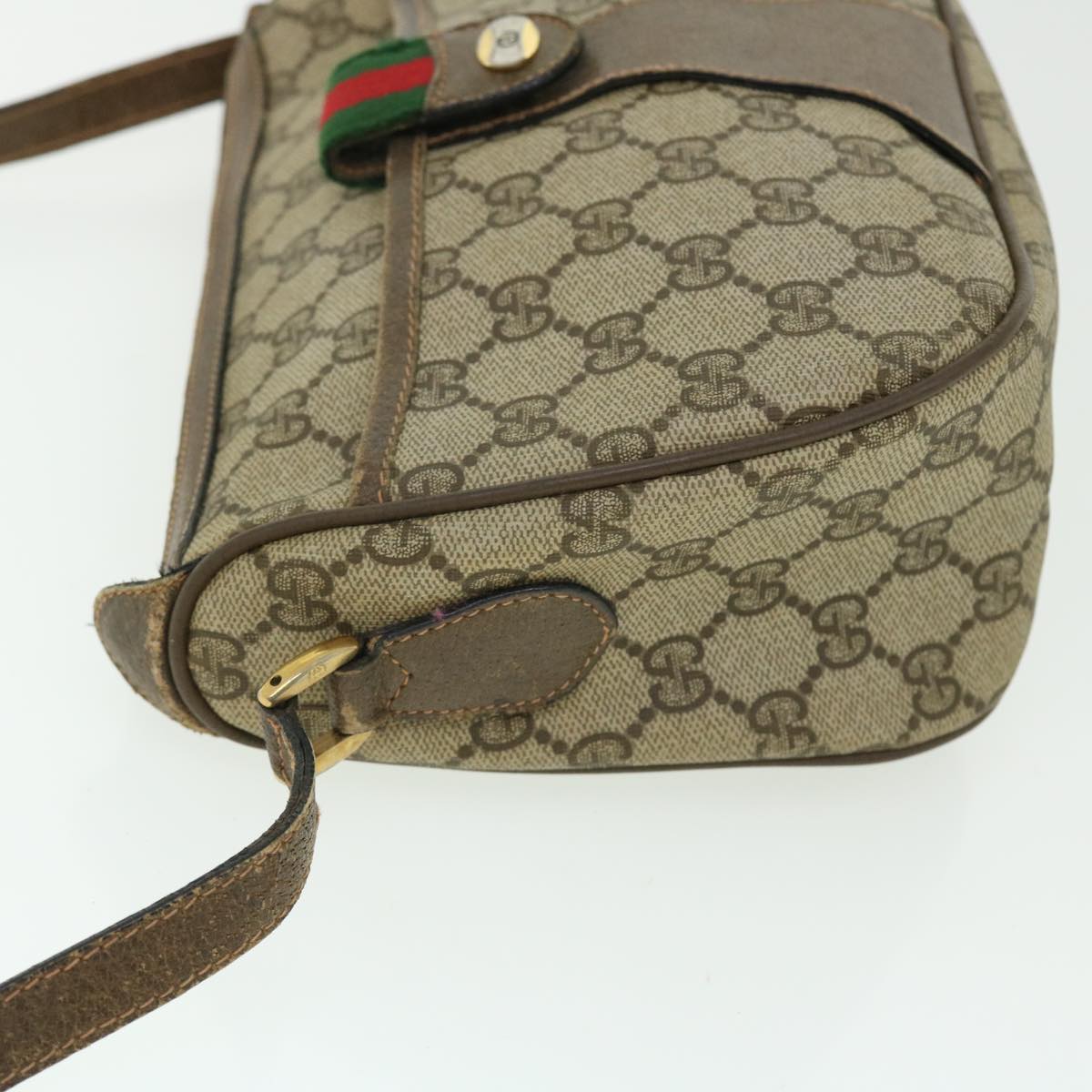 GUCCI GG Canvas Web Sherry Line Shoulder Bag Beige Red 89.02.032 Auth bs7395