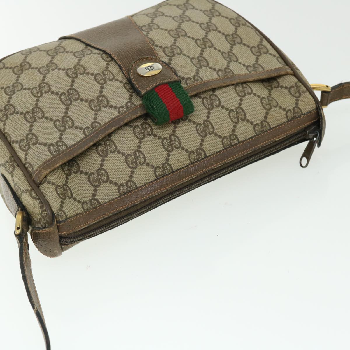 GUCCI GG Canvas Web Sherry Line Shoulder Bag Beige Red 89.02.032 Auth bs7395