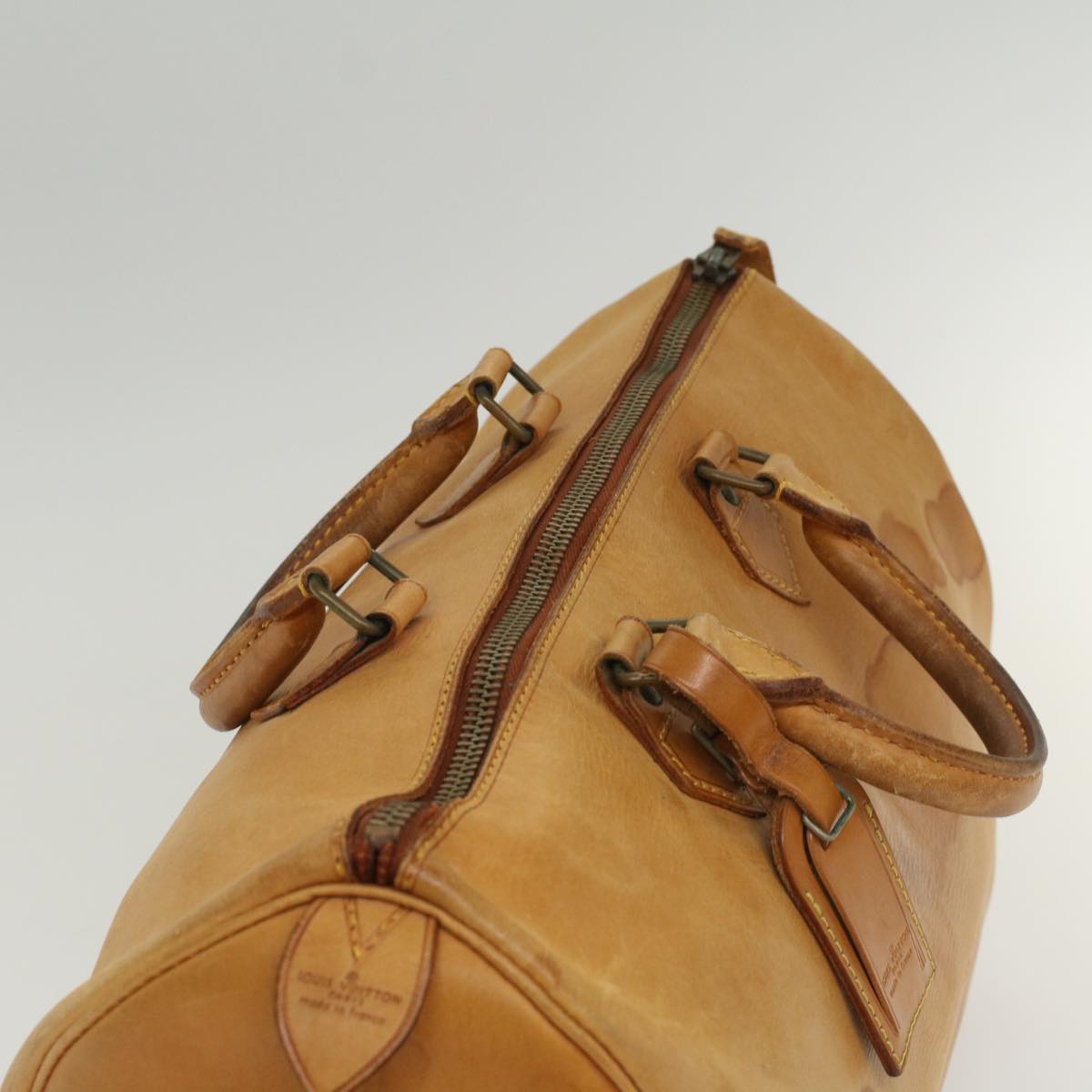 LOUIS VUITTON Nomad leather Speedy 35 Hand Bag Beige LV Auth bs7421