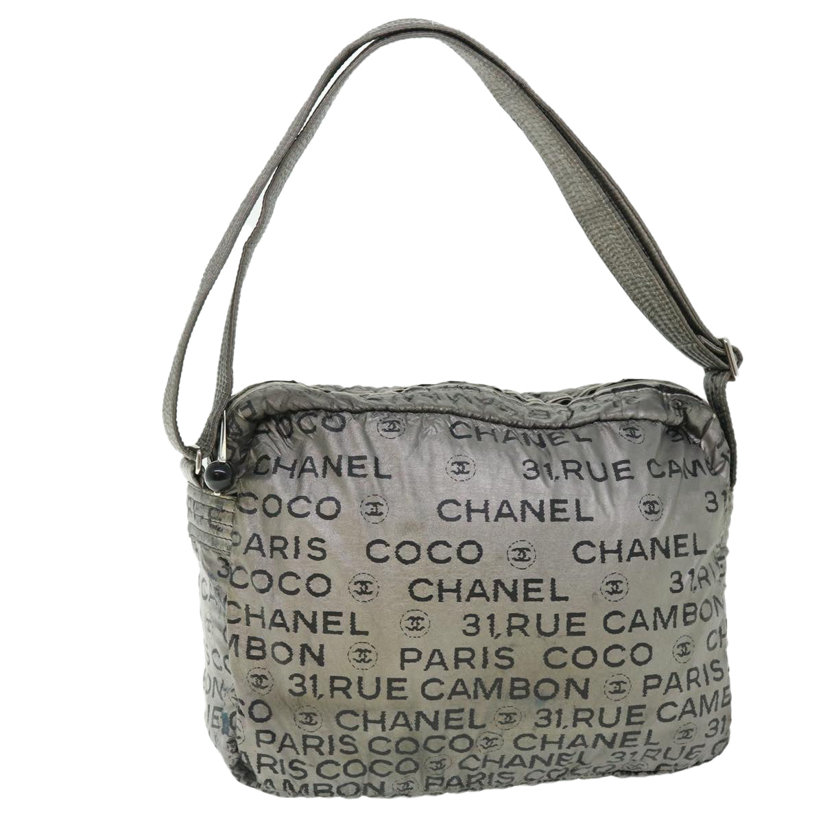 CHANEL Unlimited Shoulder Bag Patent leather Silver CC Auth bs7424