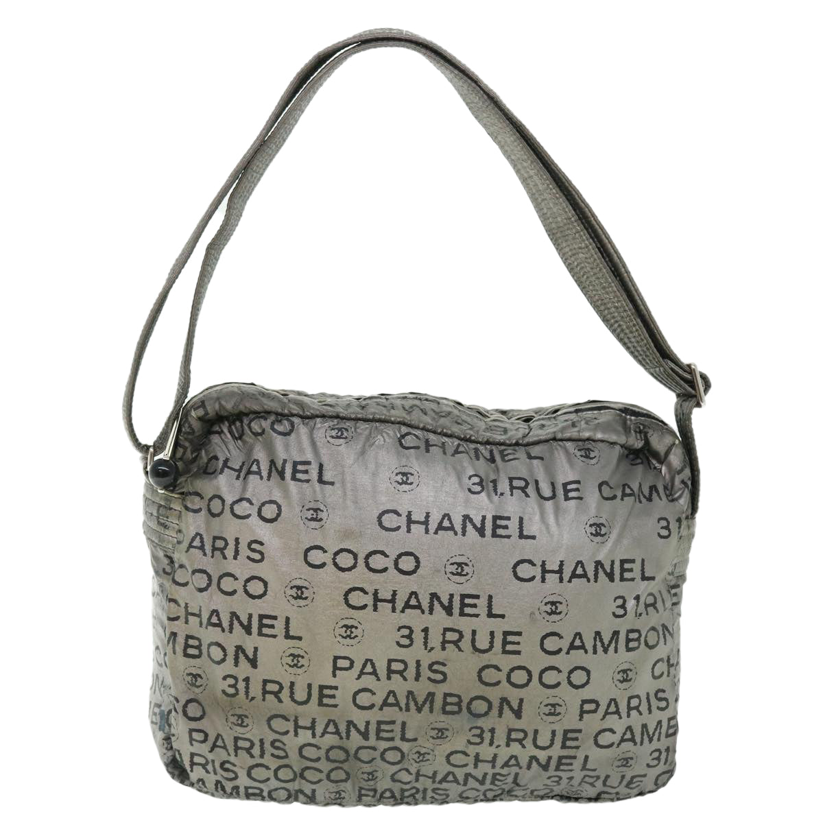 CHANEL Unlimited Shoulder Bag Patent leather Silver CC Auth bs7424