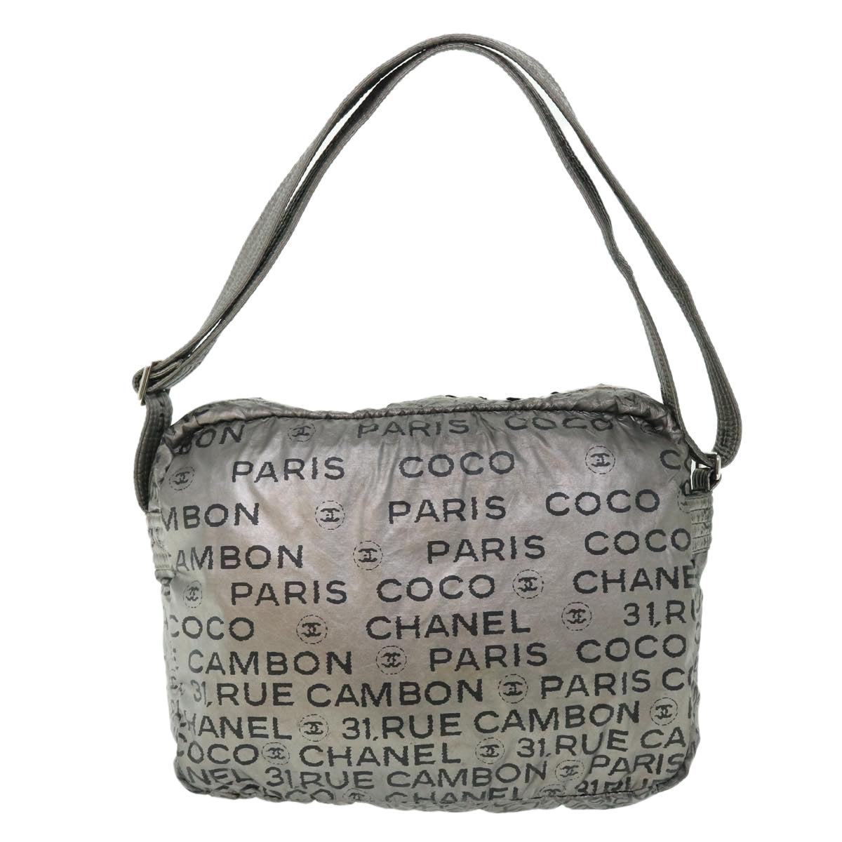 CHANEL Unlimited Shoulder Bag Patent leather Silver CC Auth bs7424