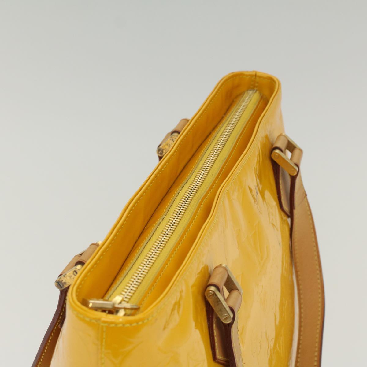LOUIS VUITTON Monogram Vernis Houston Hand Bag Lime Yellow M91055 LV Auth bs7439