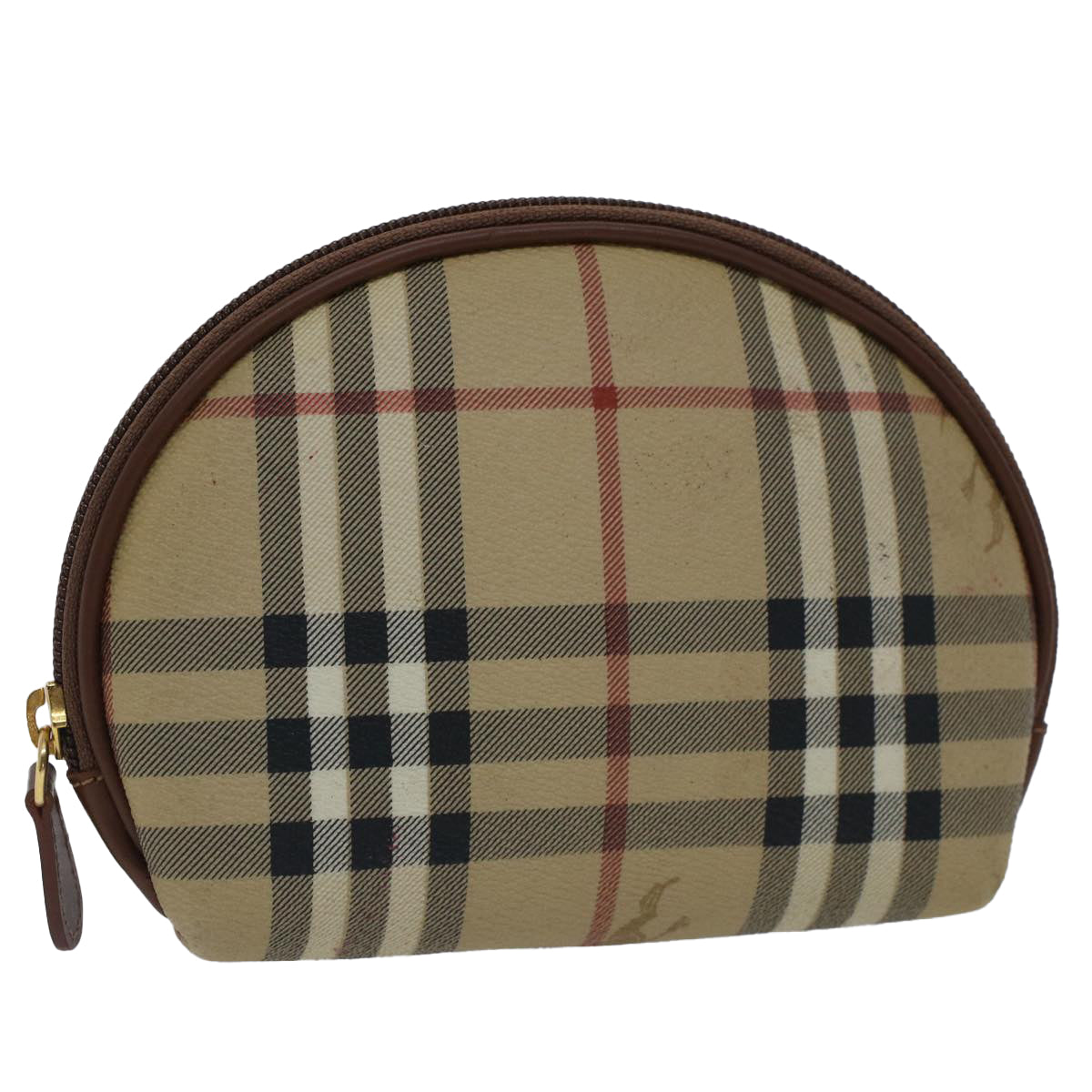 BURBERRY Nova Check Pouch PVC Leather Beige Auth bs7458