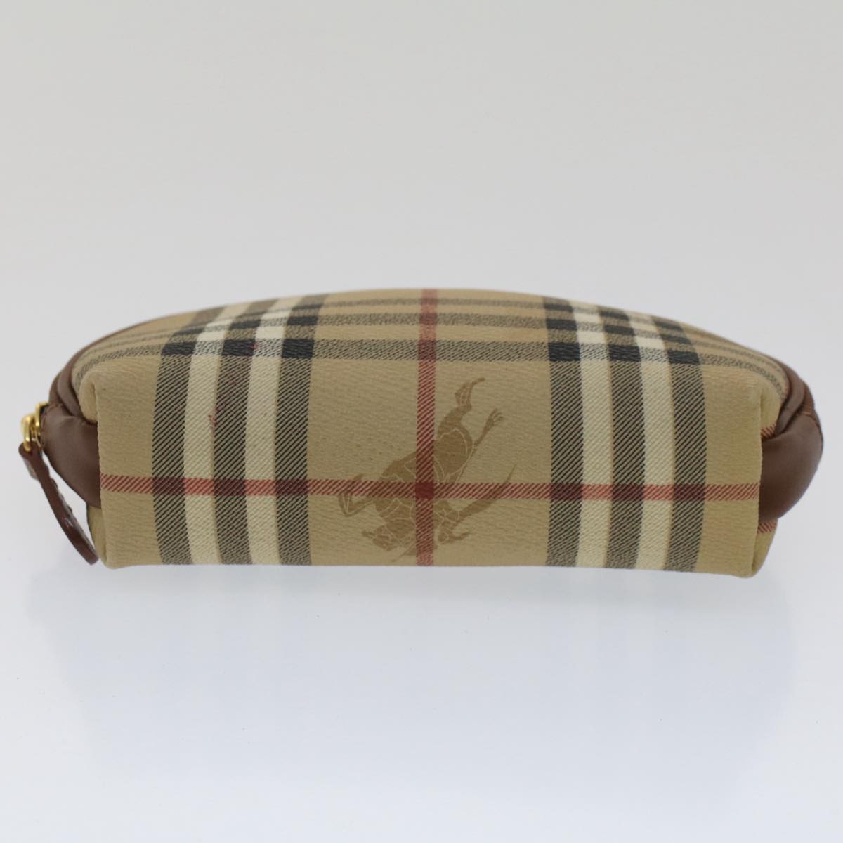 BURBERRY Nova Check Pouch PVC Leather Beige Auth bs7458