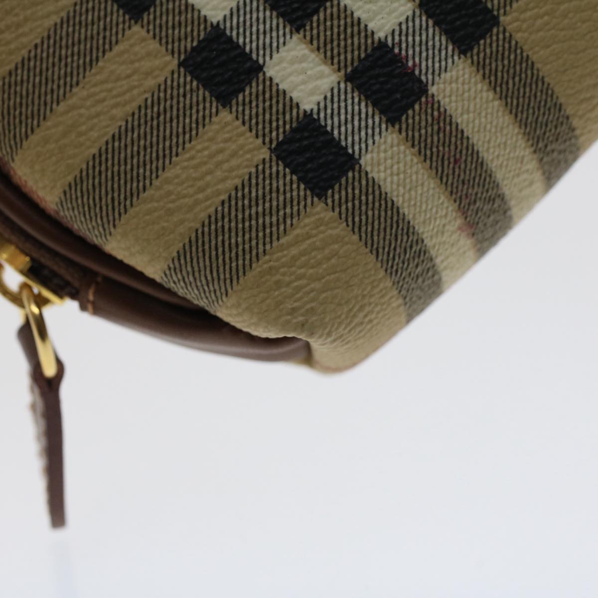 BURBERRY Nova Check Pouch PVC Leather Beige Auth bs7458