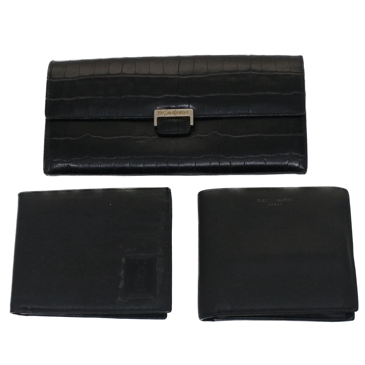 SAINT LAURENT Wallet Leather 3Set Black Auth bs7465