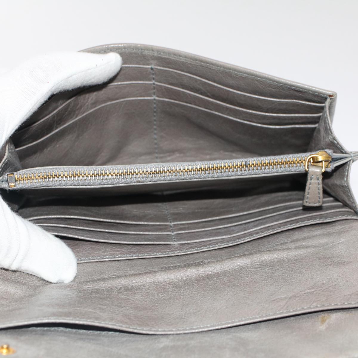 Miu Miu Long Wallet Leather Enamel 5Set Brown Yellow gray Auth bs7470