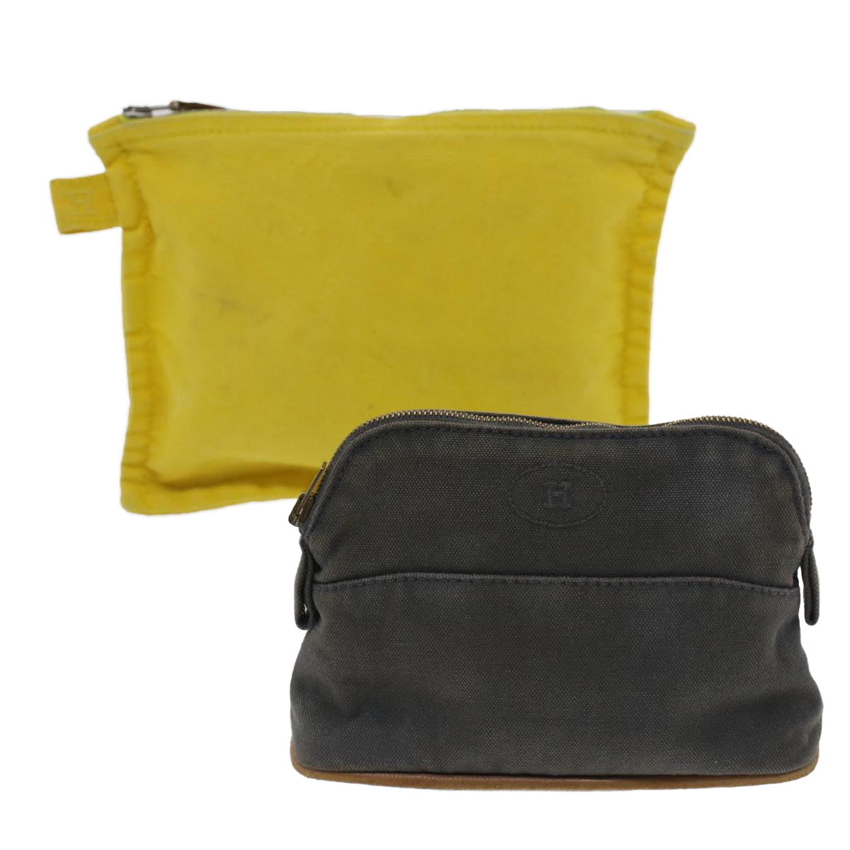 HERMES Pouch Canvas 2Set Yellow Gray Auth bs7475