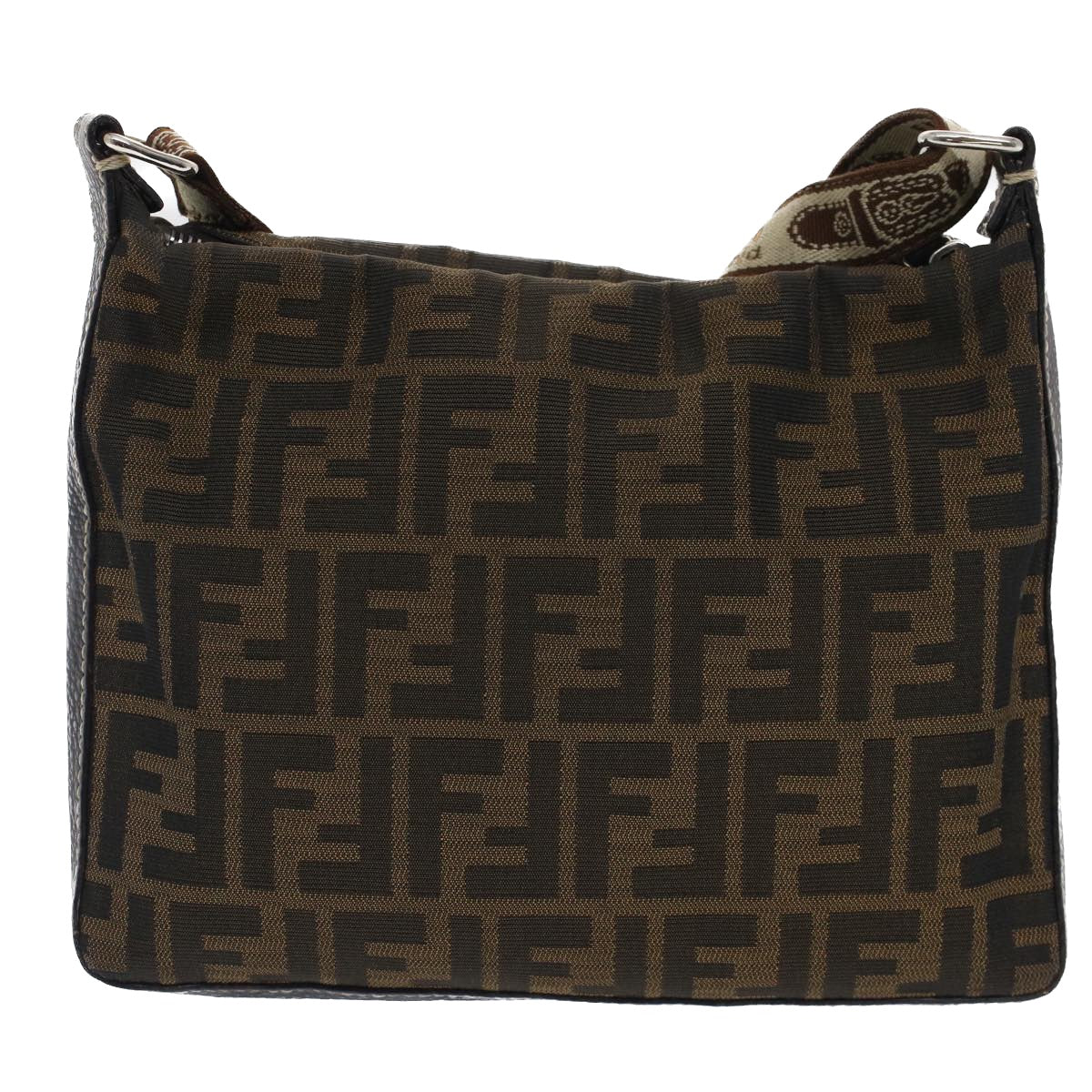 FENDI Zucca Canvas Shoulder Bag Black Brown Auth bs7488 - 0