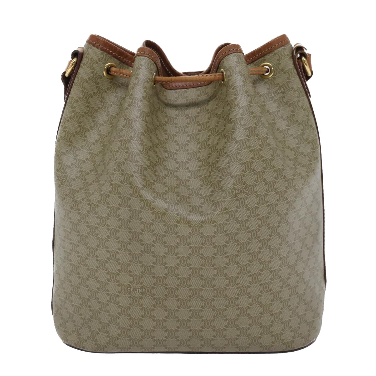 CELINE Macadam Canvas Shoulder Bag PVC Leather Beige Brown Auth bs7489