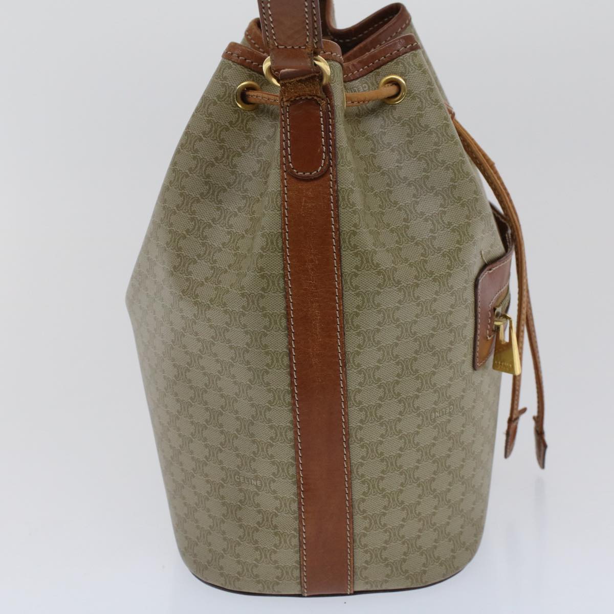 CELINE Macadam Canvas Shoulder Bag PVC Leather Beige Brown Auth bs7489