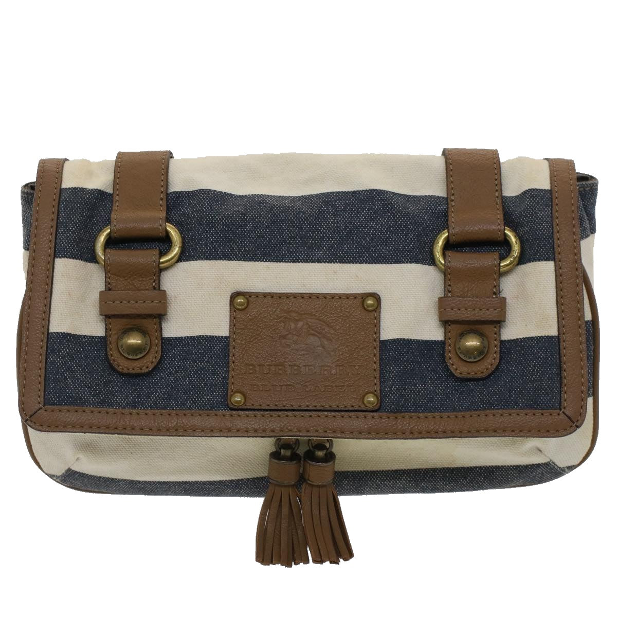 BURBERRY Blue Label Shoulder Bag Canvas White Navy Auth bs7490