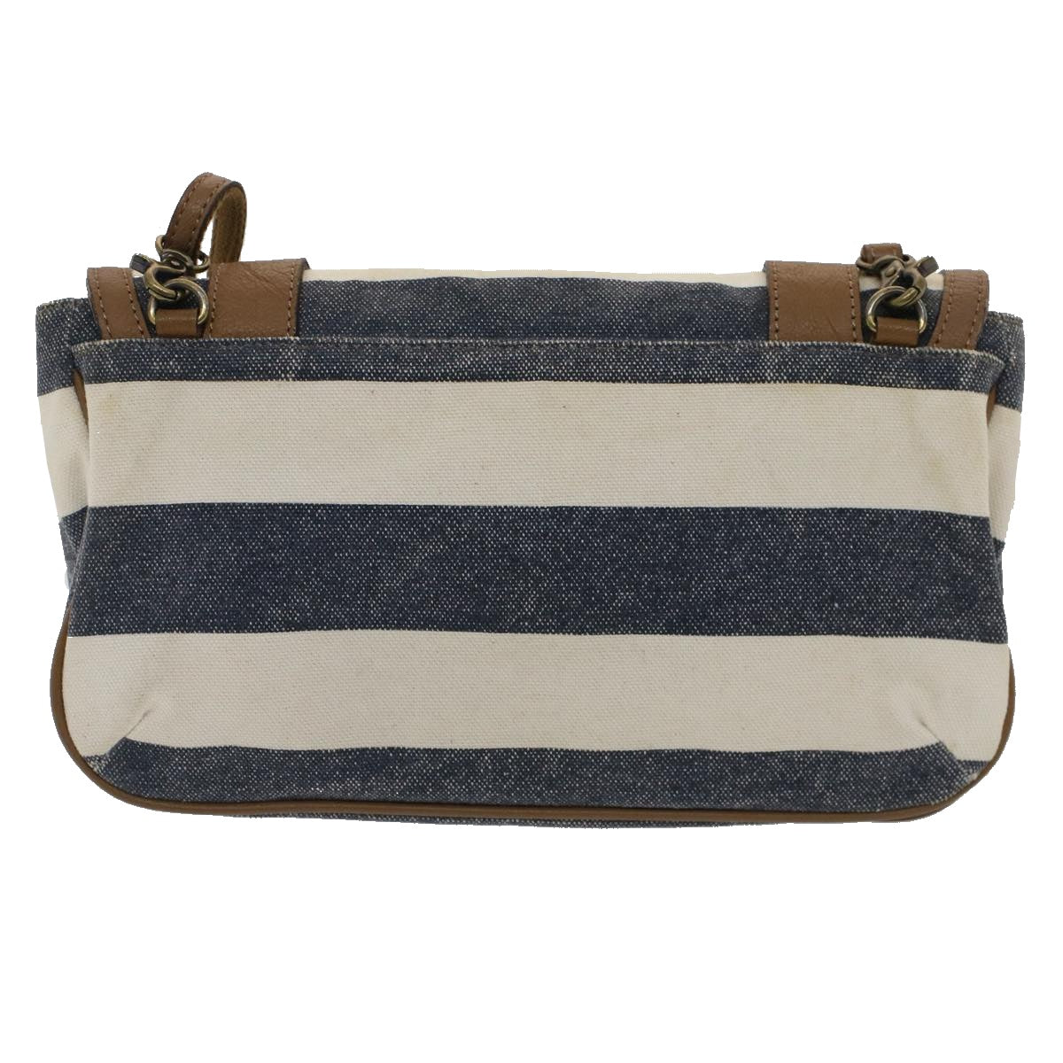 BURBERRY Blue Label Shoulder Bag Canvas White Navy Auth bs7490