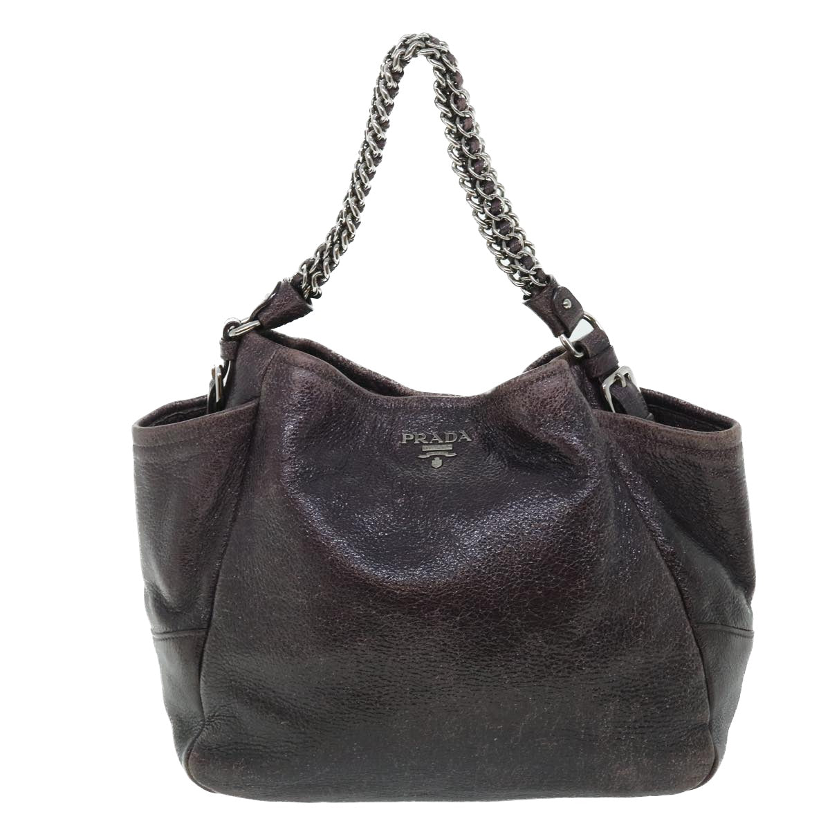 PRADA Chain Shoulder Bag Leather Purple Auth bs7494