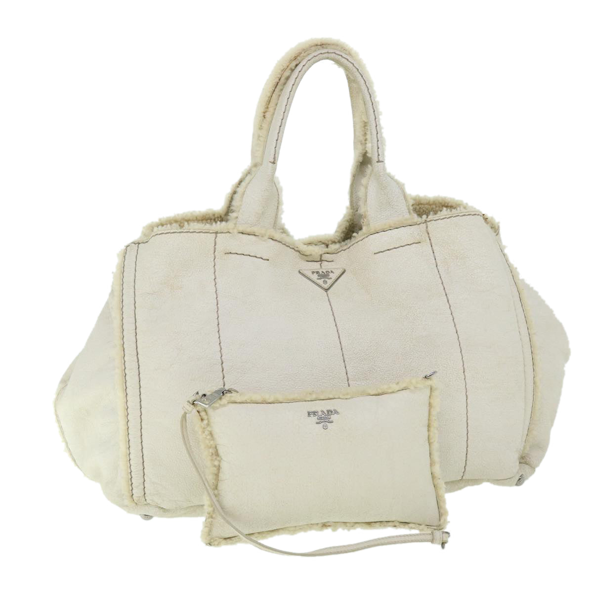 PRADA Tote Bag Leather White Auth bs7498