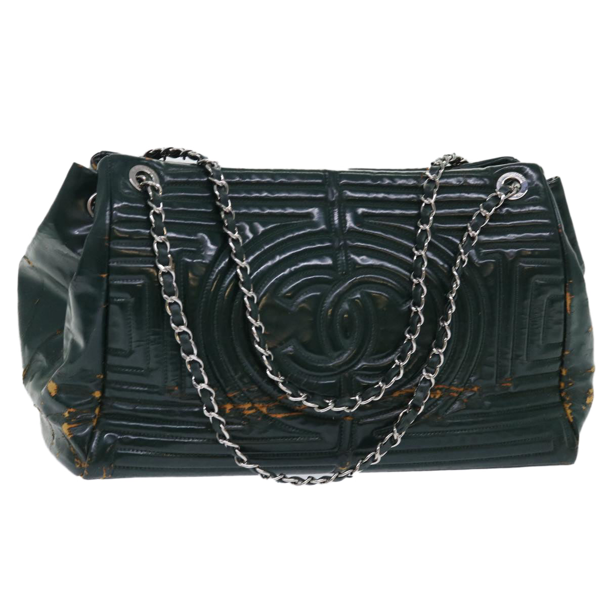 CHANEL Chain Shoulder Bag Patent leather Black CC Auth bs7507