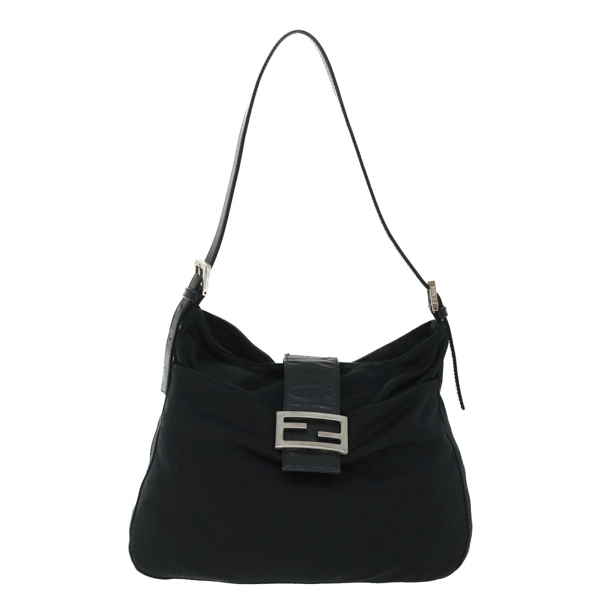 FENDI Mamma Baguette Shoulder Bag Nylon Black Auth bs7517