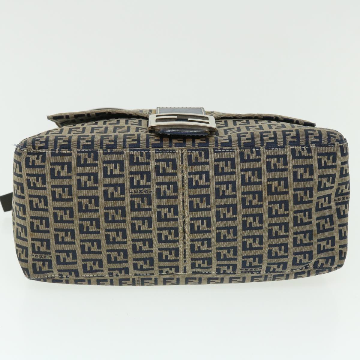 FENDI Zucchino Canvas Mamma Baguette Shoulder Bag Leather Navy Auth bs7518