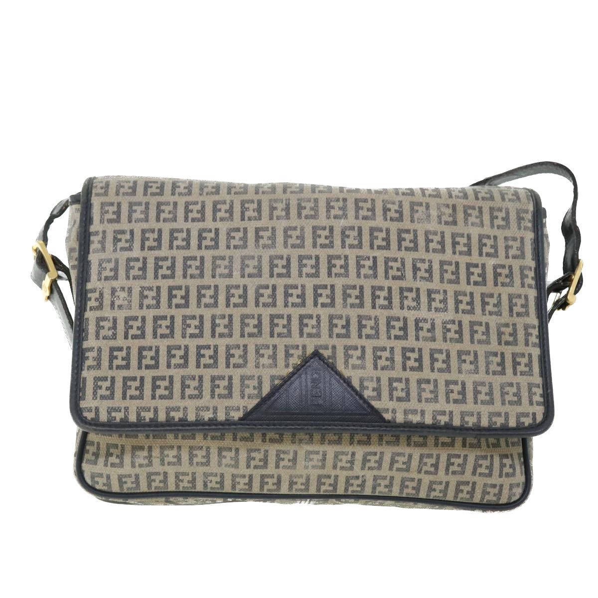 FENDI Zucchino Canvas Shoulder Bag Navy Auth bs7520