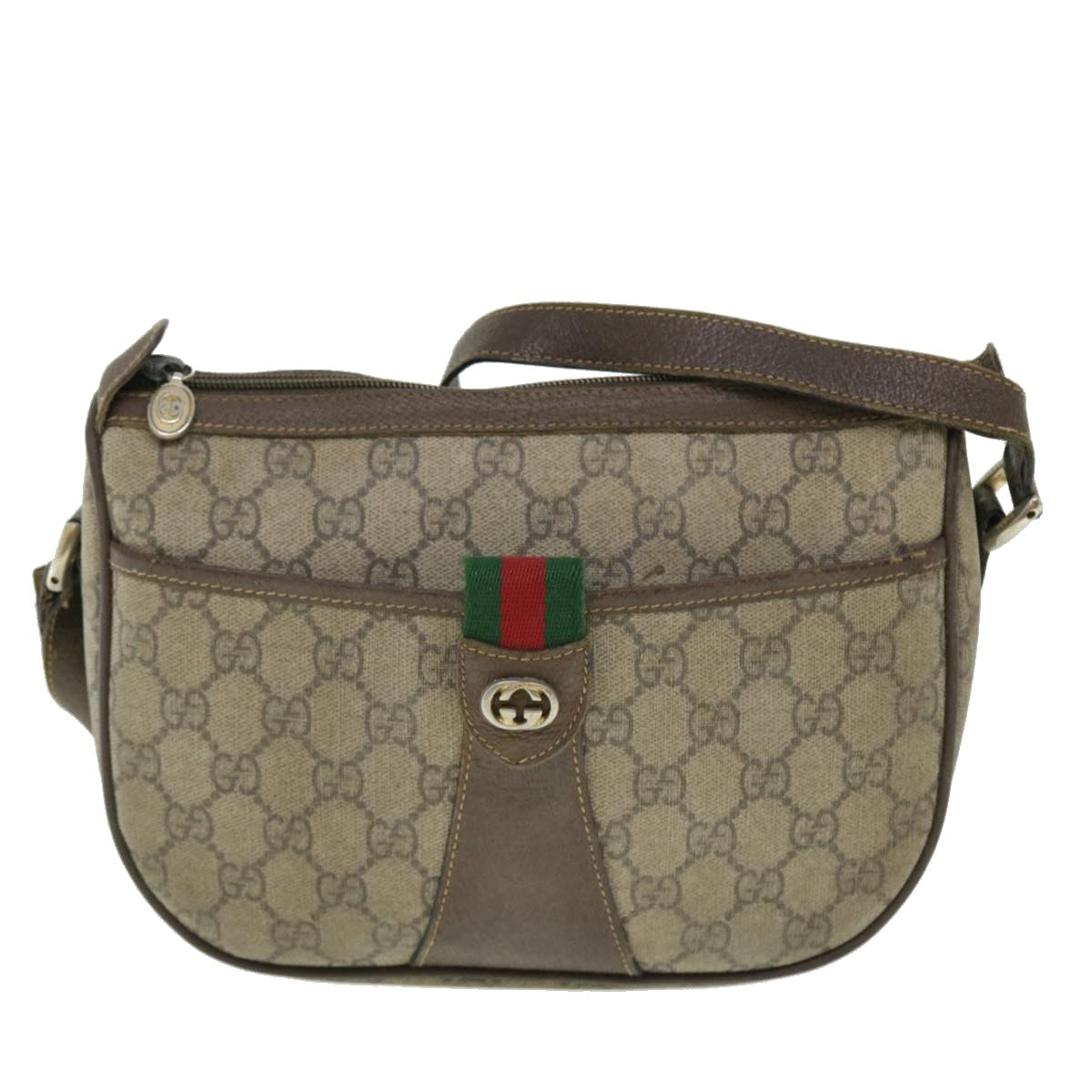 GUCCI GG Canvas Web Sherry Line Shoulder Bag Beige Red 89.02.032 Auth bs7525