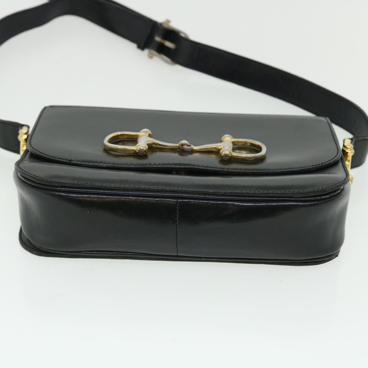 CELINE Shoulder Bag Leather Black Auth bs7529
