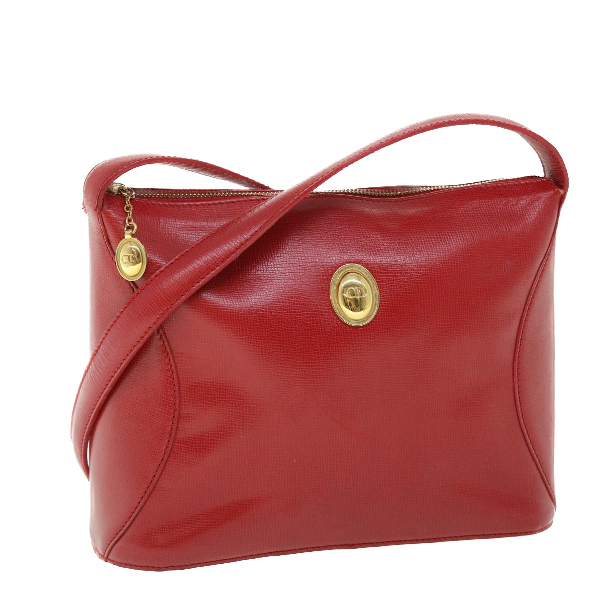 Christian Dior Shoulder Bag Leather Red Auth bs7530