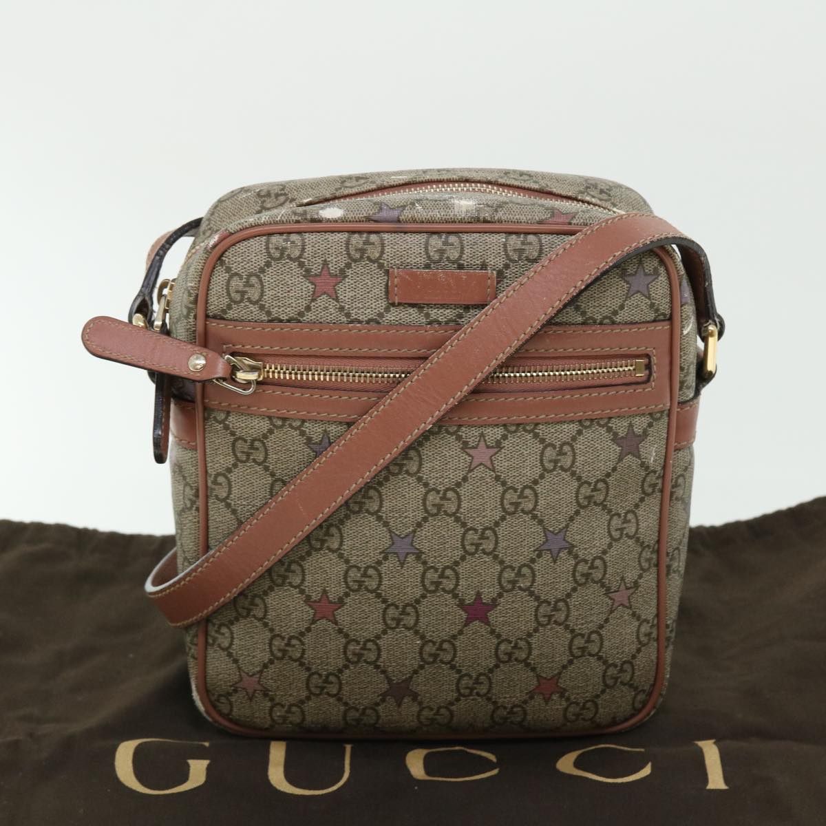 GUCCI GG Canvas Shoulder Bag PVC Leather Beige 233268 Auth bs7541