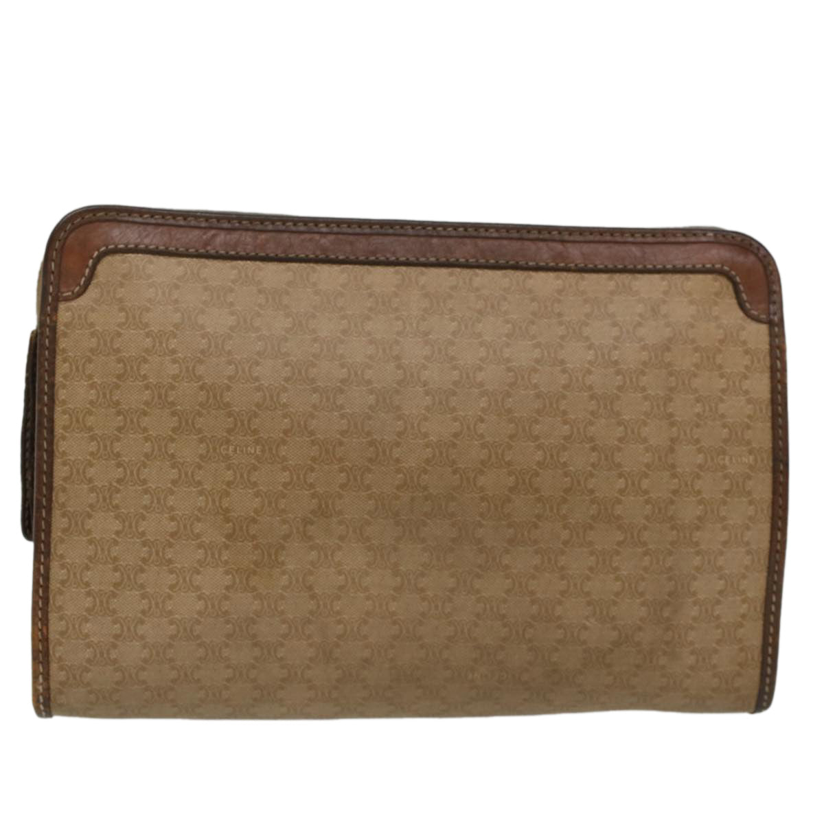 CELINE Macadam Canvas Clutch Bag Leather Beige Auth bs7544 - 0