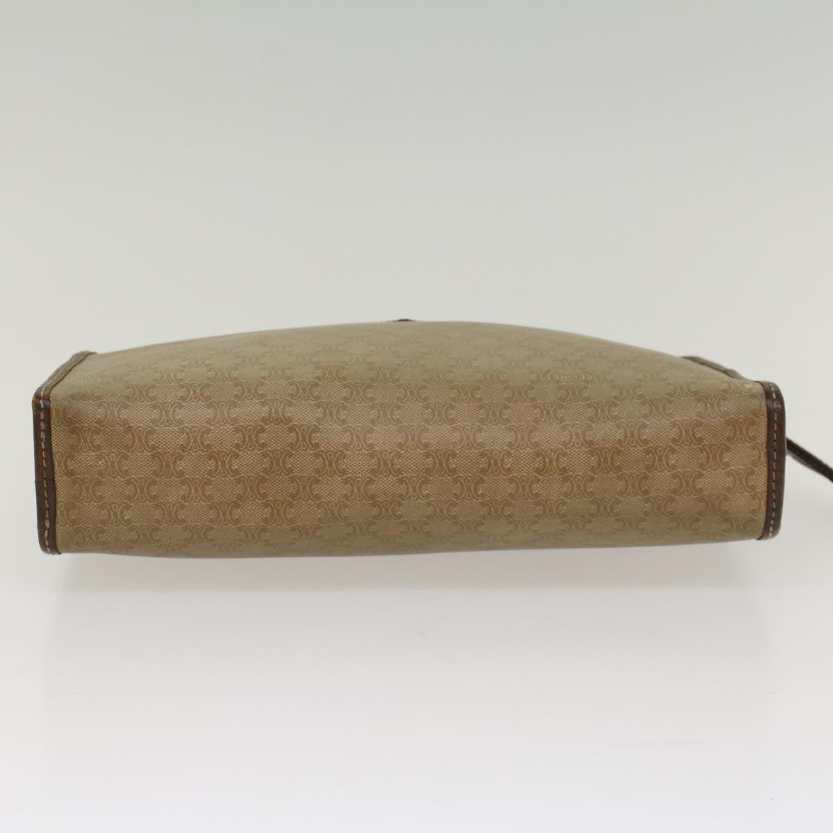 CELINE Macadam Canvas Clutch Bag Leather Beige Auth bs7544