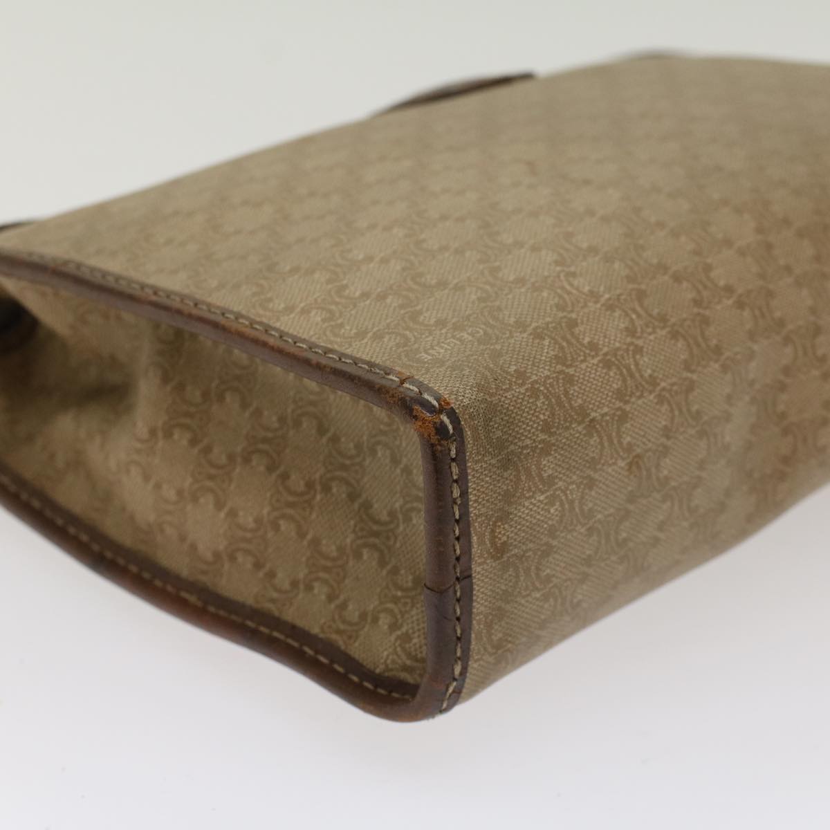 CELINE Macadam Canvas Clutch Bag Leather Beige Auth bs7544