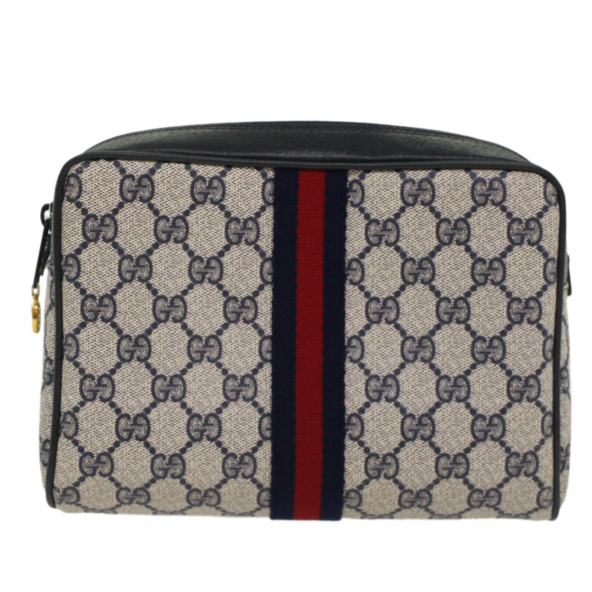 GUCCI GG Canvas Sherry Line Clutch Bag PVC Leather Gray Red Navy Auth bs7556